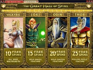 Table of distribution of free spins