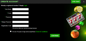 Screenshot of registration page