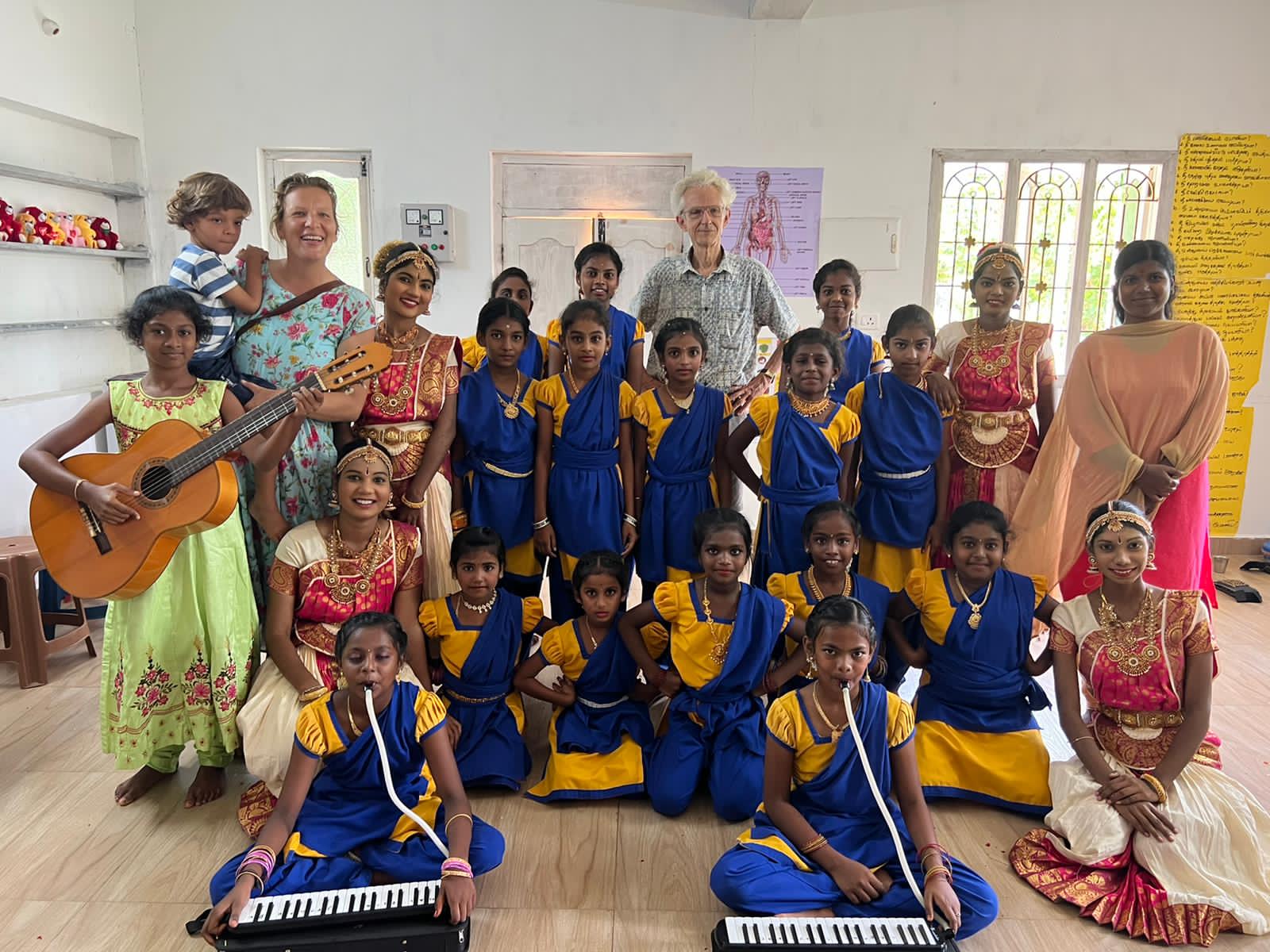 Jack Alexander from Auroville International with Brigitte and dance music kids Isai Ragam